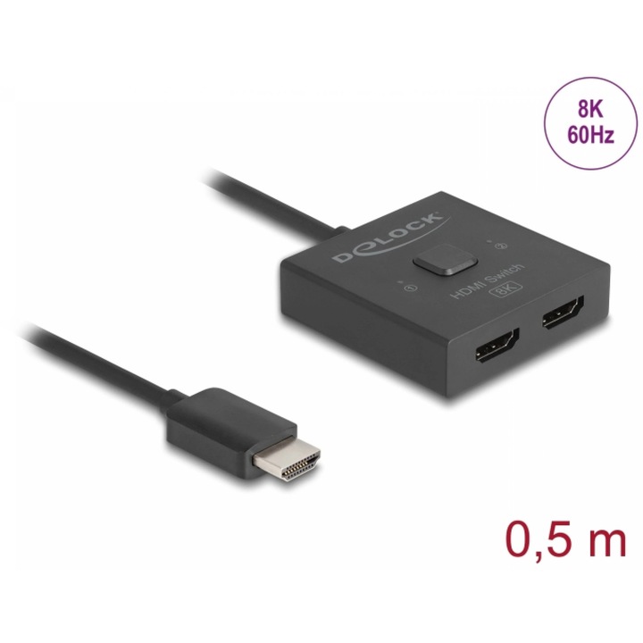 Двупосочен HDMI превключвател с 2 порта 8K60Hz/4K144Hz, Delock 18901