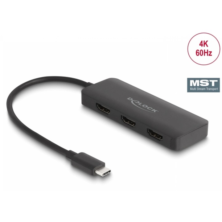 Multiplicator USB type C (DP Alt Mode) la 3 x HDMI MST 4K60Hz, Delock 88040