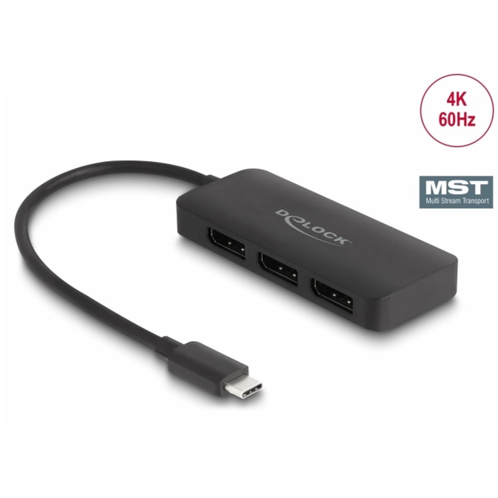 Multiplicator USB type C (DP Alt Mode) la 3 x DisplayPort MST 4K60Hz, Delock 88041