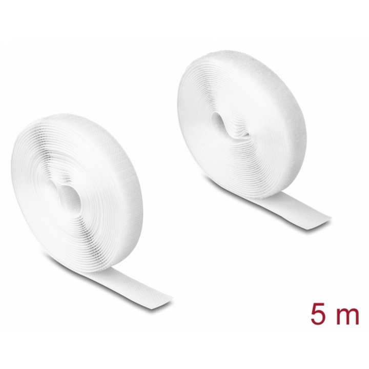 Велкро ролка 5м x 20мм Бяла, Delock 20919