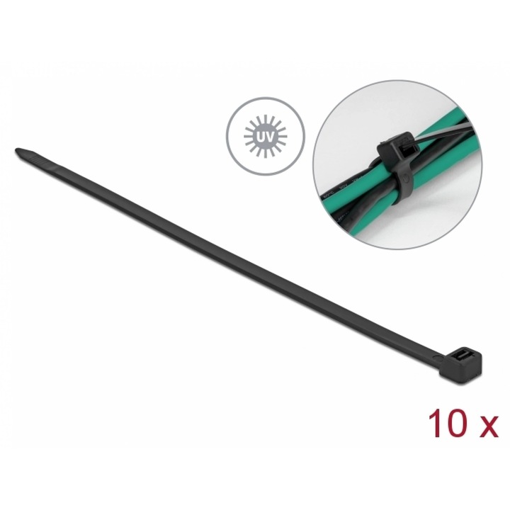 Комплект 10 бр. UV-устойчиви кабелни връзки - Д 920 x Ш 9.0 мм черни, Delock 19563