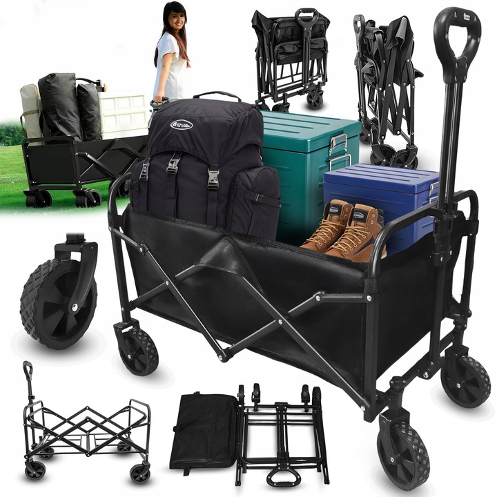 Сгъваема туристическа количка Heckermann, 120л, 100кг, 68x48x47см, големи колела, за плаж и къмпинг