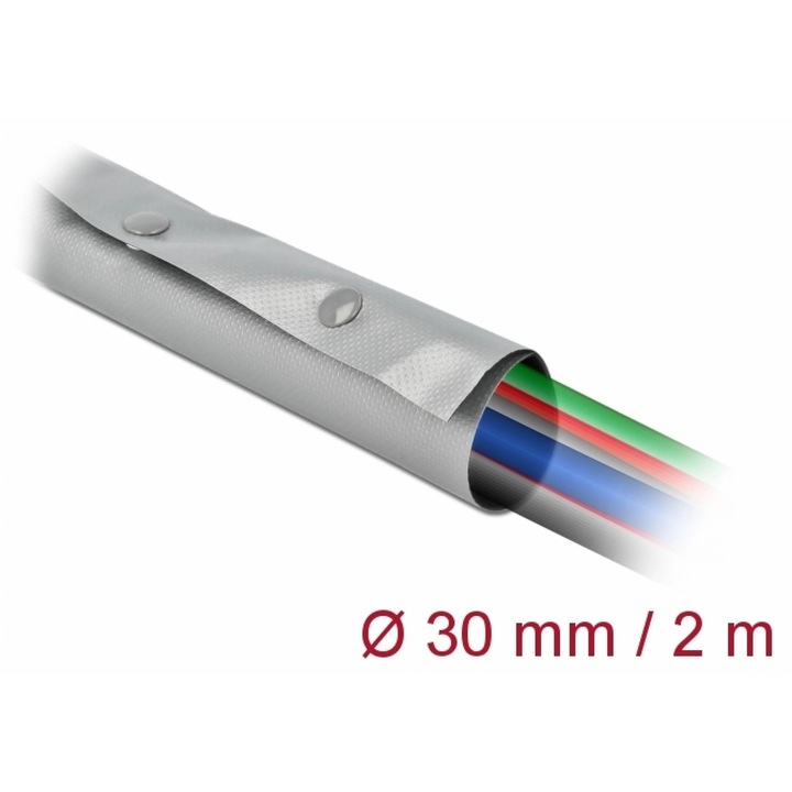 Органайзер за кабели със скоби 2м x 30мм Сиво/черно, Delock 20727