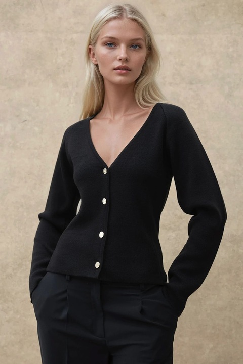 Cardigan, HiCCUP, mulat, decolteu in V, negru, tricot