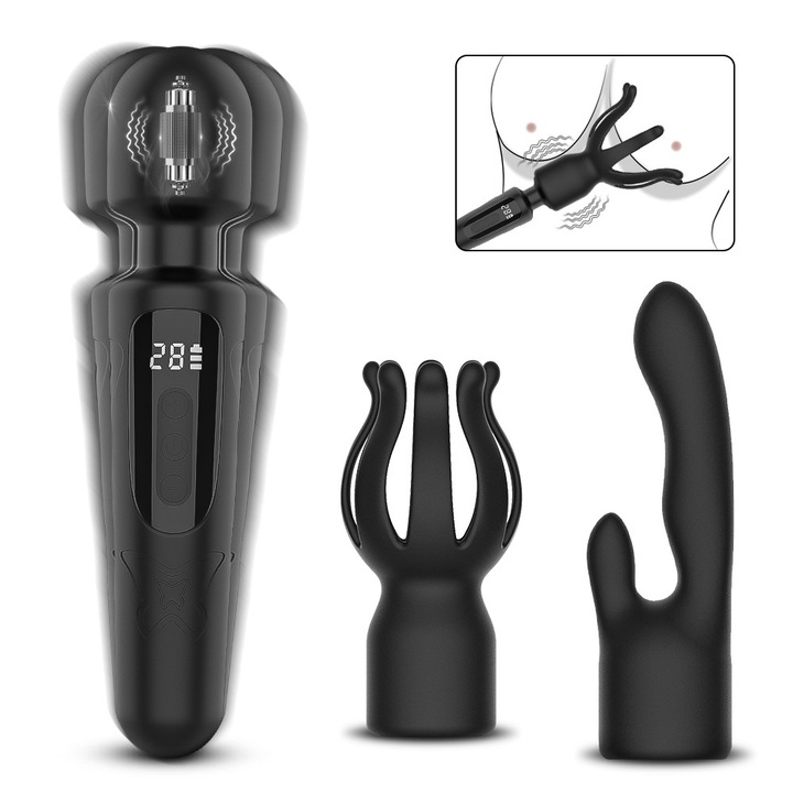 Kit vibrátor, szexuális játék pároknak 2 kiegészítővel a csiklóhoz, G-ponthoz, makkhoz, csikló stimulátor, vibráló dildó LCD kijelzővel, 10 minta, 4 sebesség (Passion Kit)