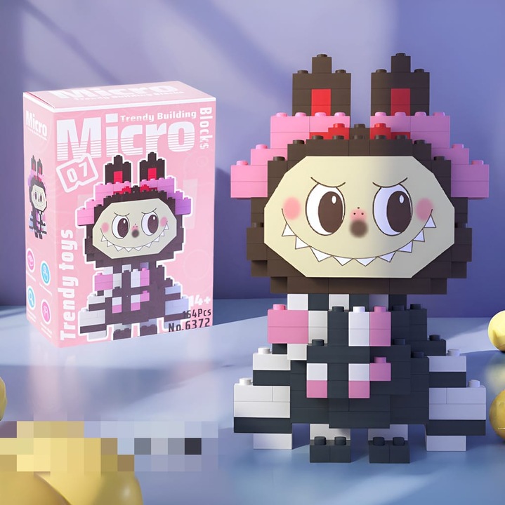 Конструктор с фигурки Labubu - микро блокчета, строителна играчка, образователна, колекционерска, над 150 части, модел 6372, розов.
