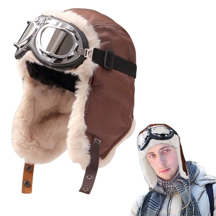 Шапка Унисекс зимна, 55-60 см, изкуствена кожа, универсален размер, кафява