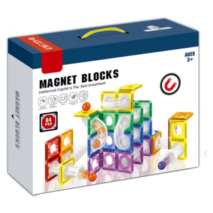Set de Constructie Magnetic, GHEMOTOC®, 3D, jucarii educationale, Elemente Magnetice, diferite variante de asamblare, 84 Piese, Multicolor, 3 ani
