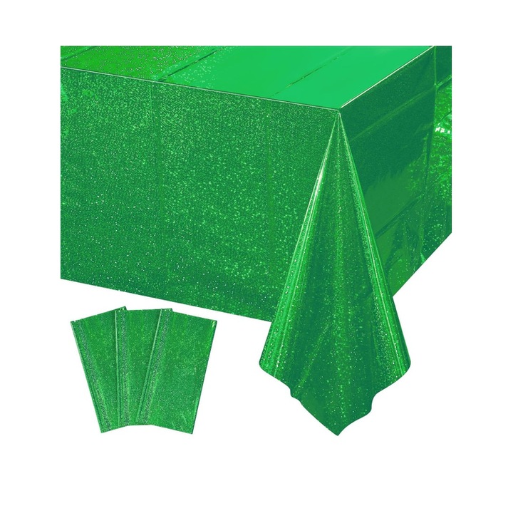 Set de 3 fete de masa dreptunghiulare, fete de masa de unica folosinta, impermeabile si rezistente la pete, grosime 0,25 mm, potrivite pentru petreceri, nunti, botezuri, material PEVA, verde, 137 x 274 cm