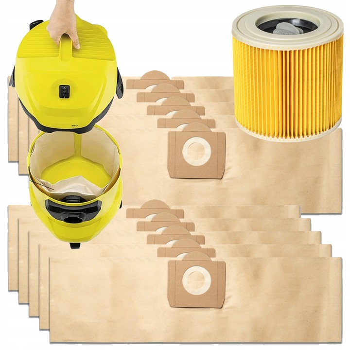 Set 10 saci si 1 filtru pentru aspirator Karcher WD3, multicolor