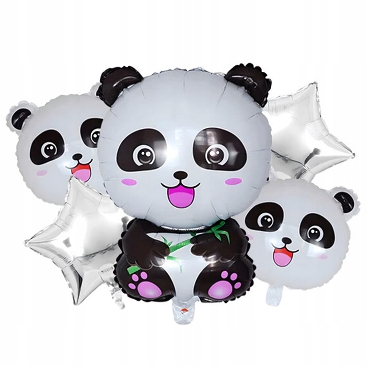 5 db állatos lufi szett, Zola, panda modell, különböző méretekben, fehér/ezüst