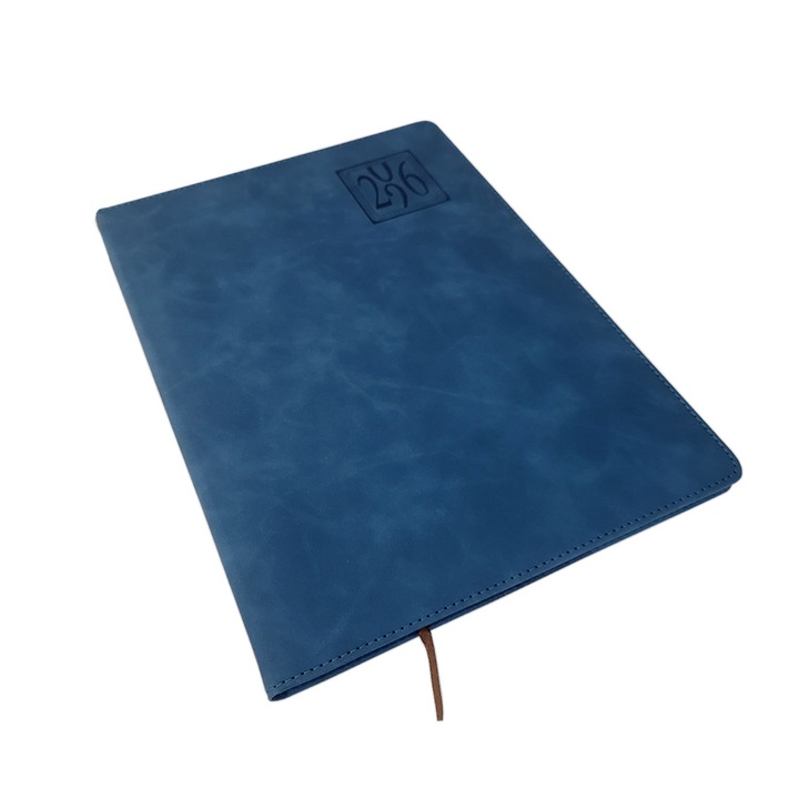 Agenda manager A4, hartie Ivory, coperta piele ecologica albastru marin DROM 2026