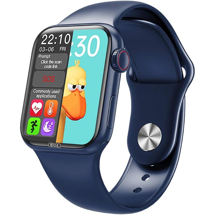 EDAR 7-es Széria Okosóra, Android és iOS Kompatibilis Smartwatch, Bluetooth 5.2, Érintőképernyő, Hívás- és Üzenetértesítések, Fitnesz Funkció, 280 mAh Akkumulátor, Szilikon Szíj, Kék