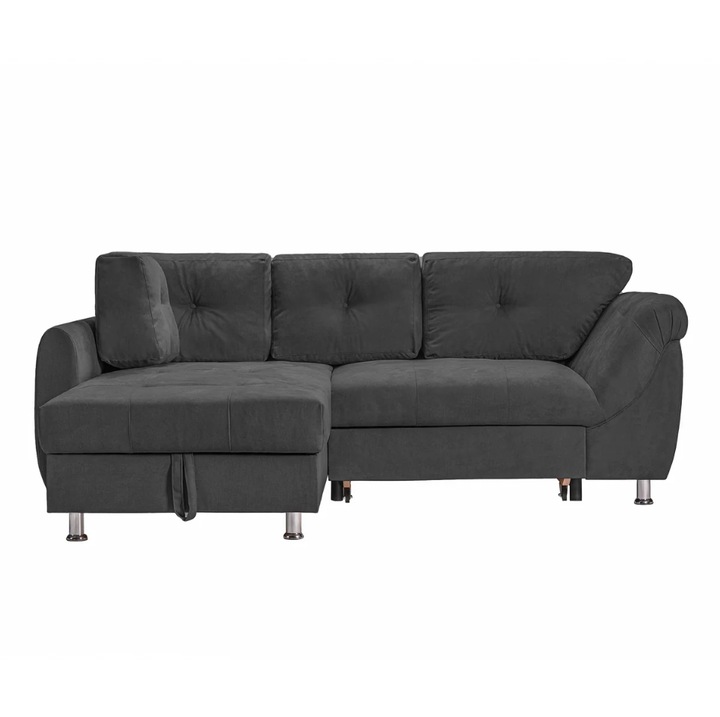 Coltar Extensibil MERLIN, Stanga, cu lada depozitare, 230 x 190 x 93 cm, Gri Grafit - Enjoy