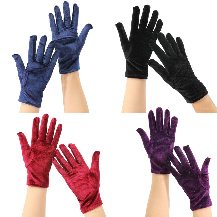 Manusi dama, 4 perechi, catifea, 21.5x8cm, pentru petrecere, nunta, dans