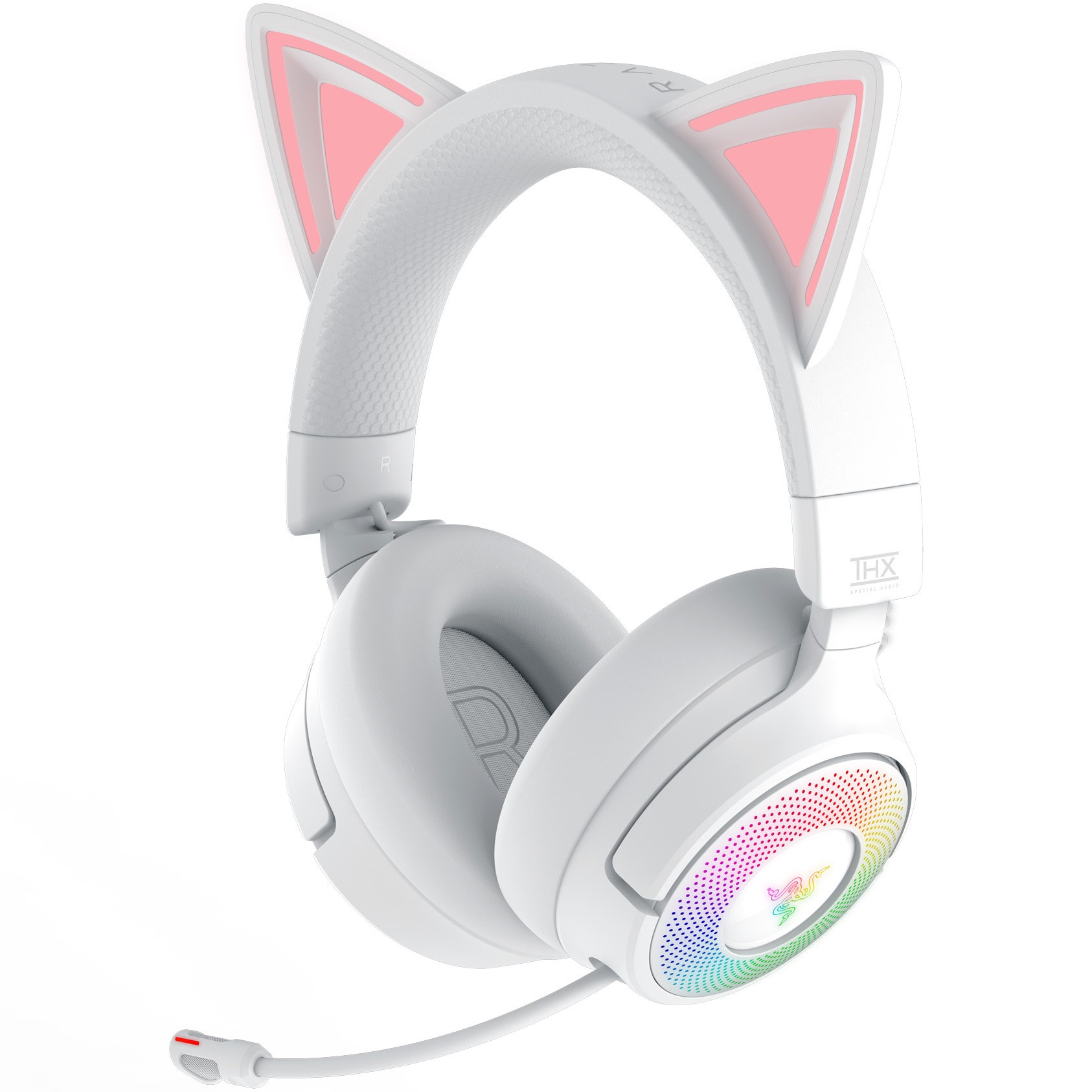 Casti wireless Razer Kraken Kitty V3 Pro, THX Spatial Audio, iluminare RGB, frecventa raspuns 20 Hz - 28 kHz, microfon detasabil unidirectional, Alb