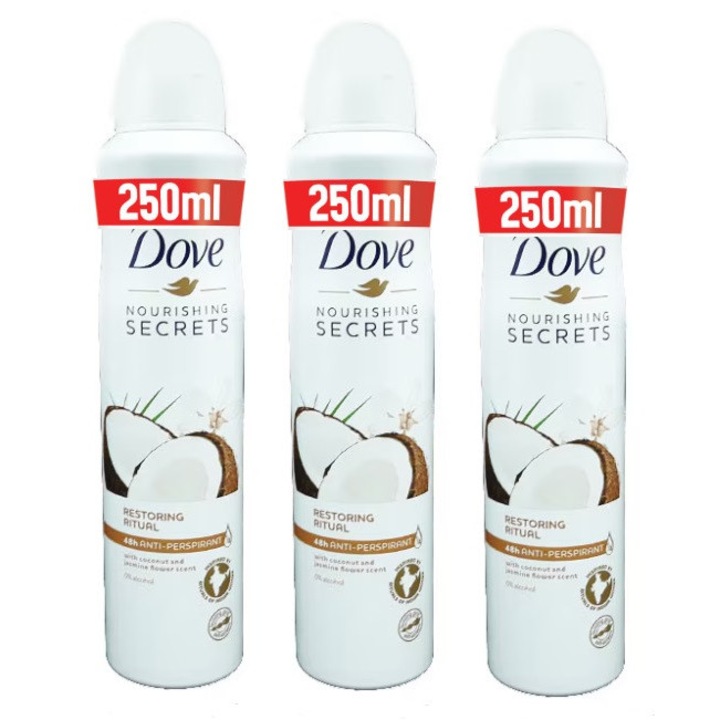 Pachet 3 x Deodorant spray Dove Coconut si Jasmine, 250 ml