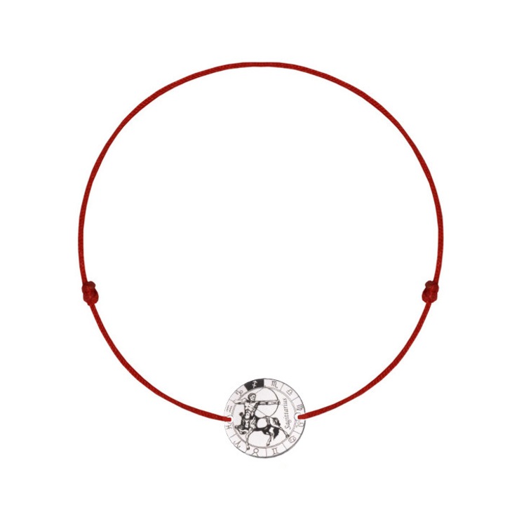 Bratara zodie Sagetator, banut Argint 925, snur reglabil rosu, ArtemisGift