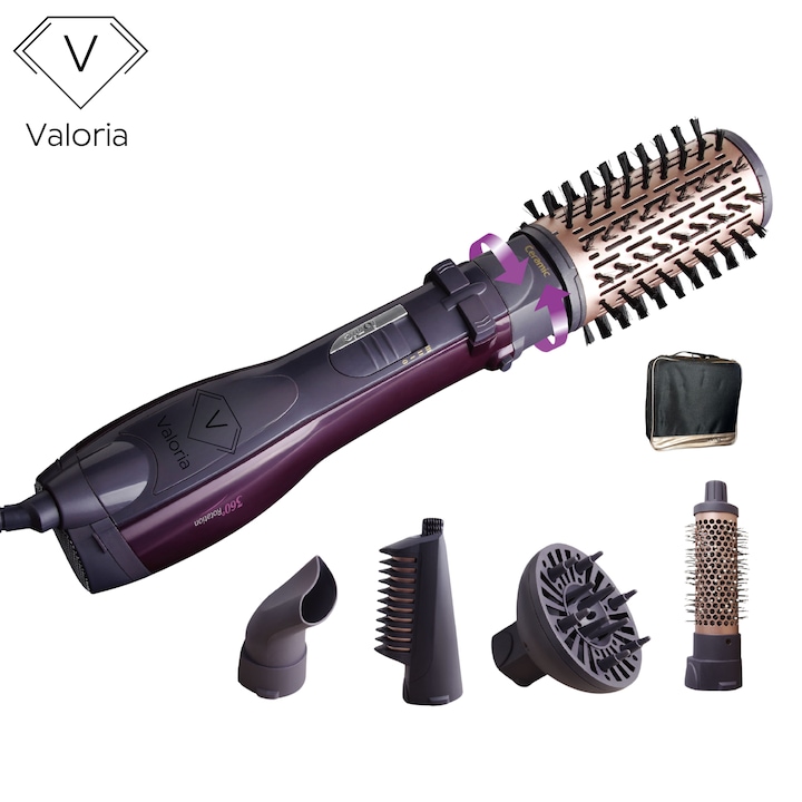 Perie rotativă VALORIA MAC 5 în 1, ceramică și ionic, multicolor, cu geantă de depozitare