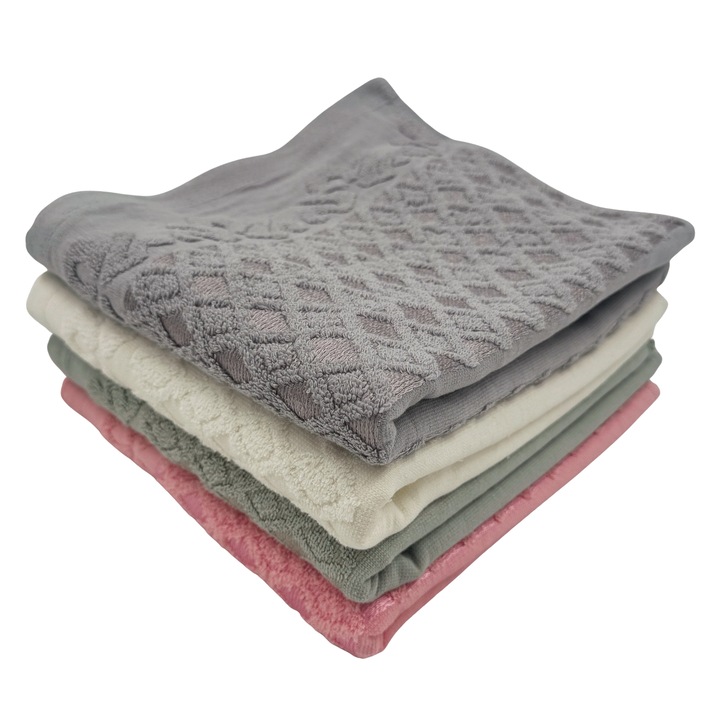 Set 4 prosoape baie/bucatarie, bumbac moale, multicolor, 90x50 cm