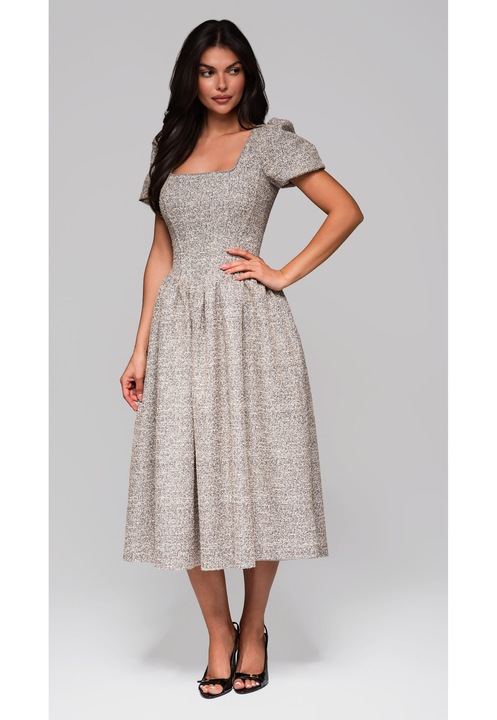 Миди рокля с буфан ръкави и квадратно деколте LARICA LA-OM-DLR220, Сив