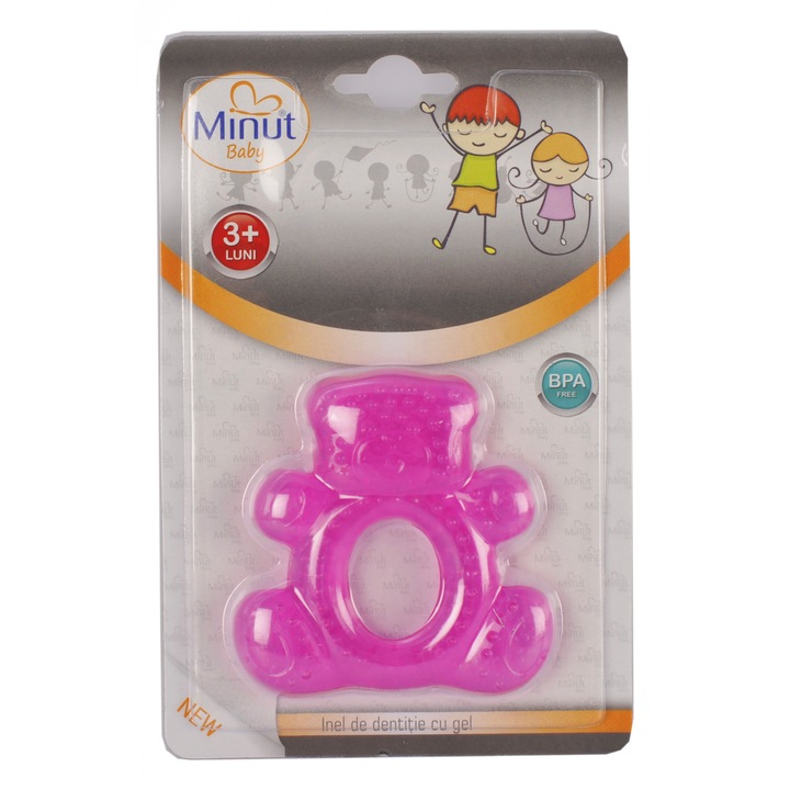 Minut Baby rágóka, géllel, rózsaszín, mackó