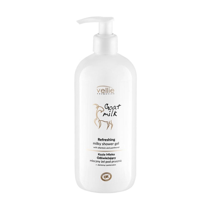 Gel de dus Revigorant cremos Vellie Goat Milk cu extract din lapte de capra, 500ml