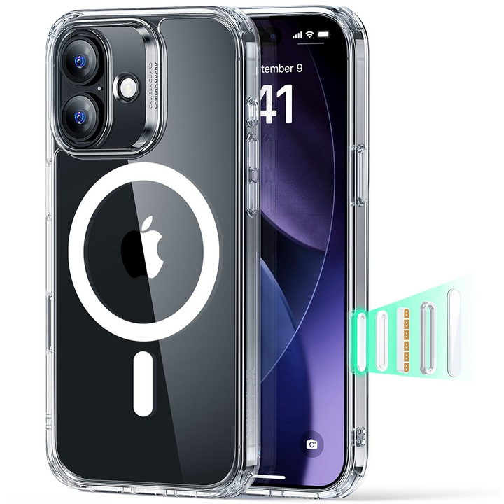 Husa de protectie MagSafe Anti-soc pentru Apple iPhone 17, Policarbonat, Acrylic Back, TPU, Clear