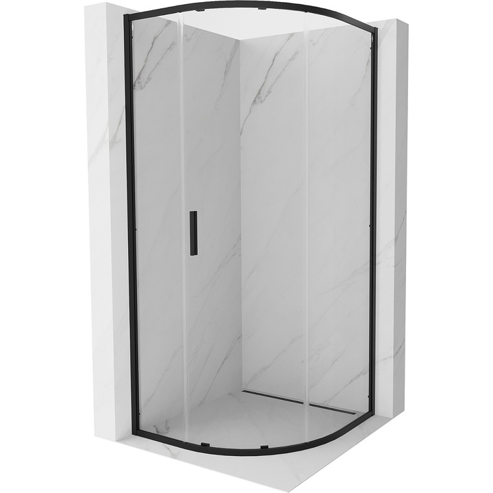 Cabină de duş semirotundă culisantă Mexen Exo, 100x100cm, transparentă, neagră