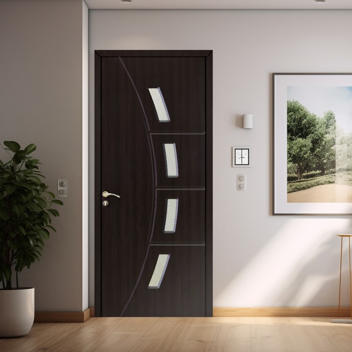 Модерна интериорна врата от дърво, със стъкло, OP-156 2000/600 Венге