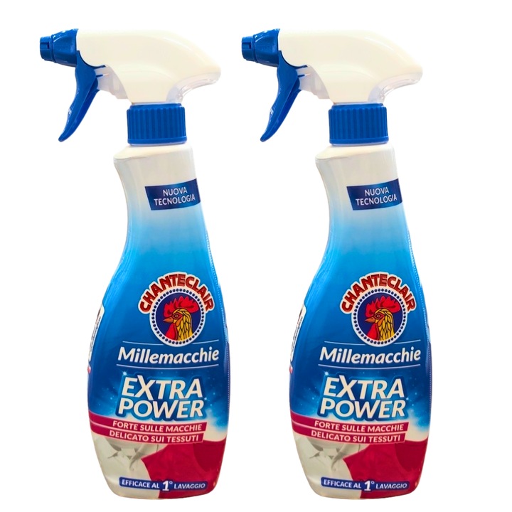 Комплект 2х Разтвор за премахване на петна ChanteClair, за бели и цветни тъкани, деликатна формула, Extra Power, 500 мл