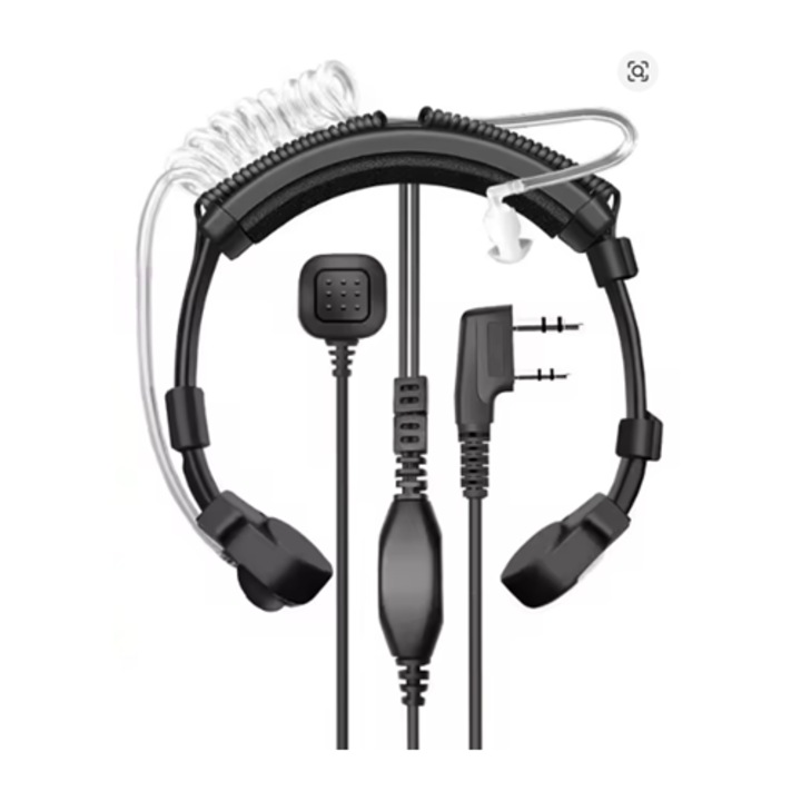 Тактически ларингофон с акустична тръба – Тактическа слушалка за гърло, регулируема с PTT и K-тип конектор за 2-пинови радиостанции, K-тип конектор