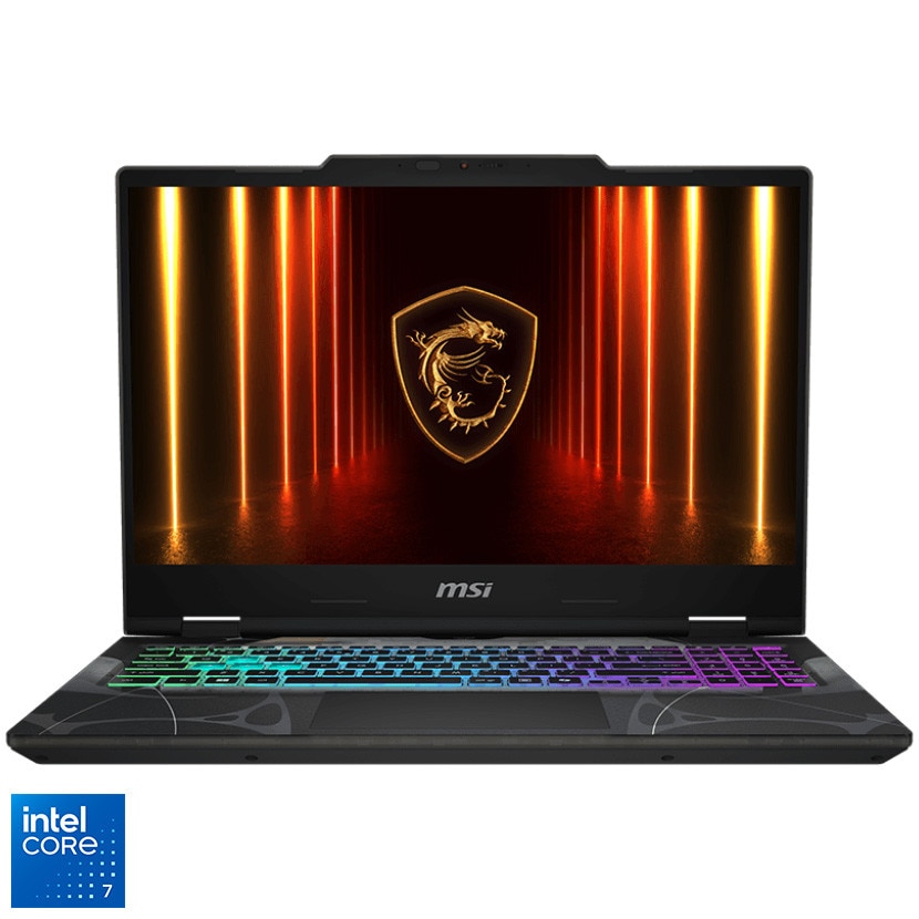 Laptop Gaming MSI Cyborg 15 B2RWFKG cu procesor Intel® Core™ 7 240H pana la 5.2GHz, 15.6'', IPS, Full HD, 144Hz, 16GB DDR5 RAM, 512GB SSD, NVIDIA GeForce RTX 5060 8GB GDDR7, No OS, Translucent Black