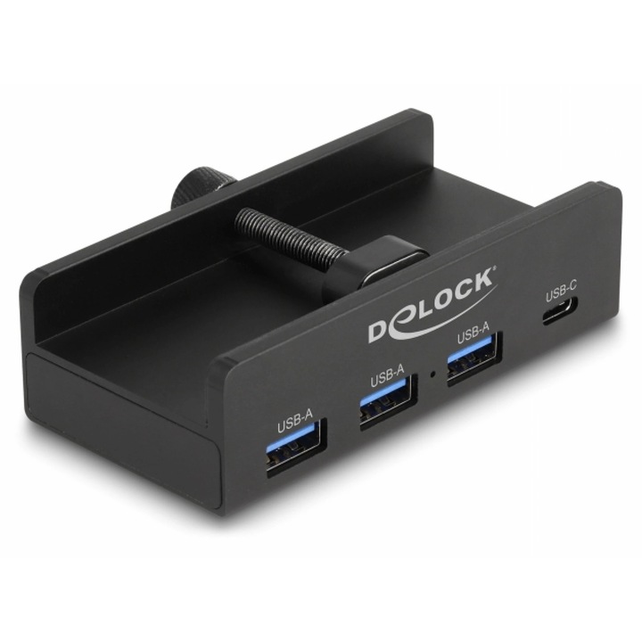 ХЪБ USB-A 5Gbps към 3 x USB-A/1 x USB Type C за монтиране на монитор Черен, Delock 64284