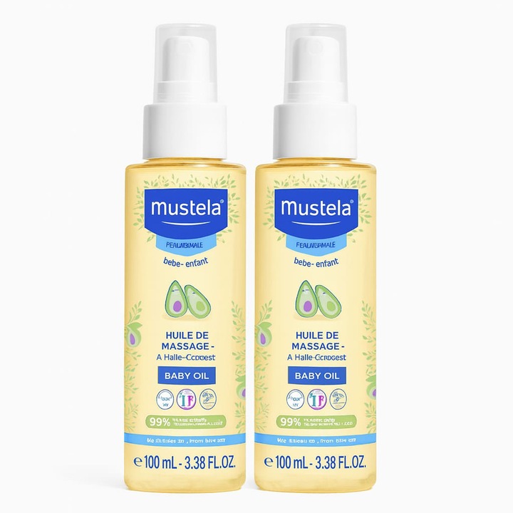Pachet 2 x Ulei pentru masaj Mustela, 200 ml, ulei de avocado, hidratant, pentru copii