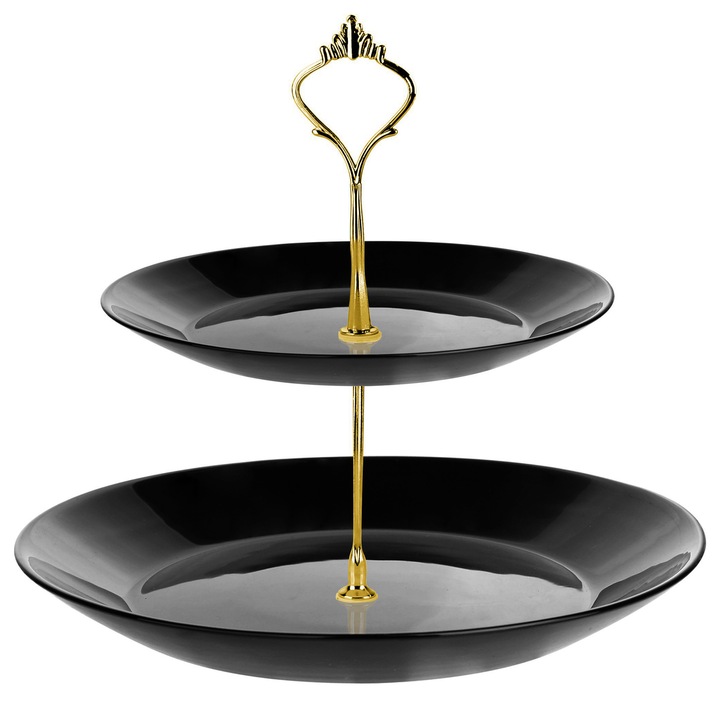 Tavă din sticlă neagră cu 2 niveluri, Festa Italia, accente aurii, 26x21cm