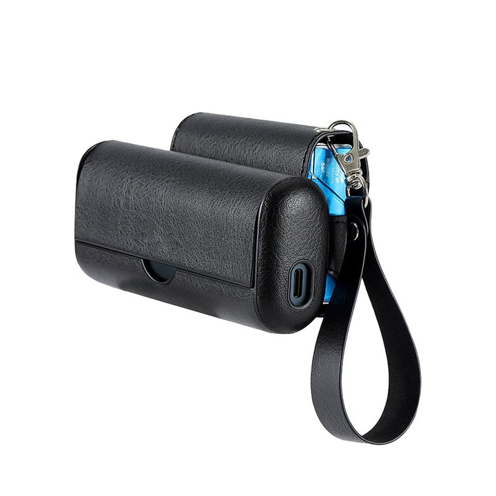 Husa Pentru IQOS Iluma Prime cu Buzunar – Piele Ecologica Negru, Protectie Anti-Soc si Rezistenta la Zgarieturi