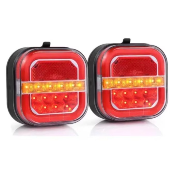 Set 2 Stopuri Auto LED Spate, Universale, pentru Remorca, Camion si Trailer, utilaje agricole, 12-24V, Semnalizare dinamica, Pozitie, STOP, rosu / galben / alb