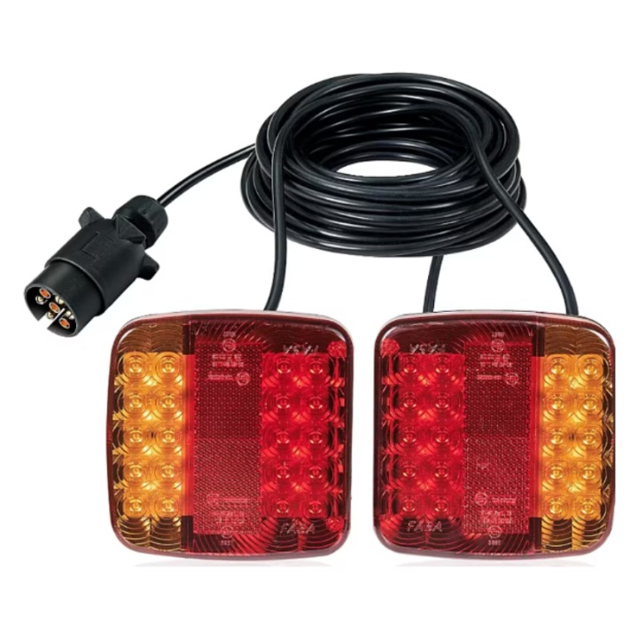 Комплект 2 магнитни LED задни светлини за ремарке, платформа, 12-24V, с кабел 7.5 метра, 4 функции