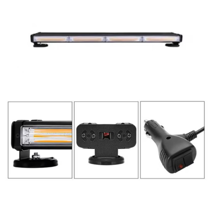 Rampa girofar cu magneti, 60 cm cu bara dubla stroboscop, 12V-24V, prindere magnetica, lumina galbena