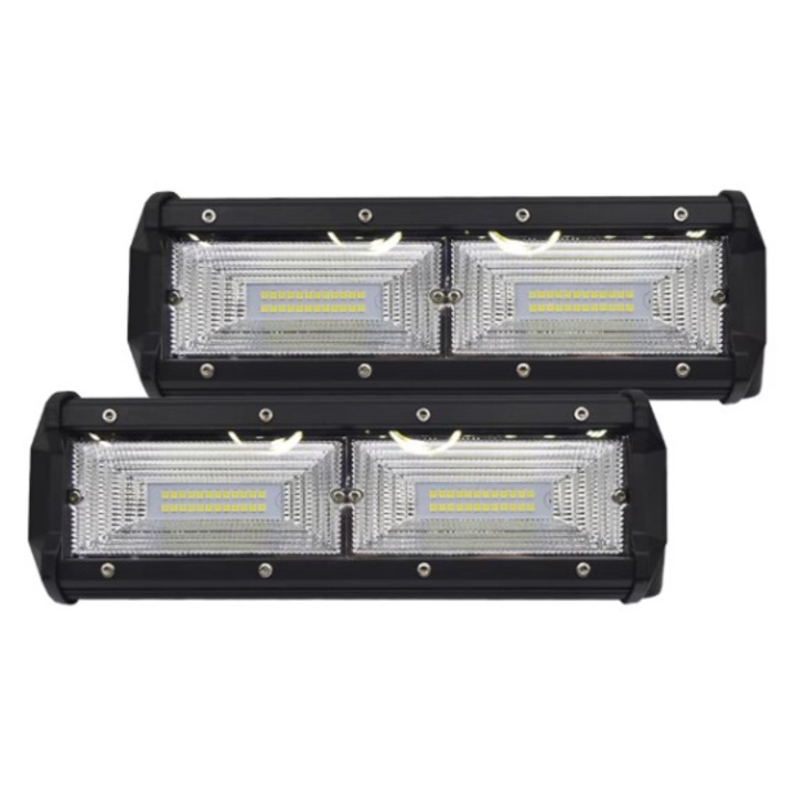 Комплект 2x LED автомобилни OFF-ROAD прожектора 24 см 144W, 12V-24V, 6000K, алуминиев корпус, 7200Lm