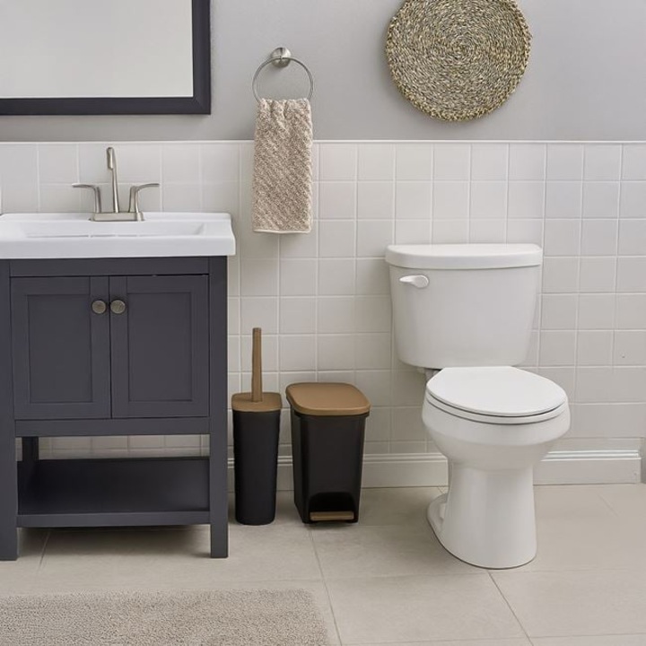 Set Accesorii Baie 2 Piese - Cos de Gunoi 7L si Perie WC Negru Mat/Gri, 10x10x36.3cm