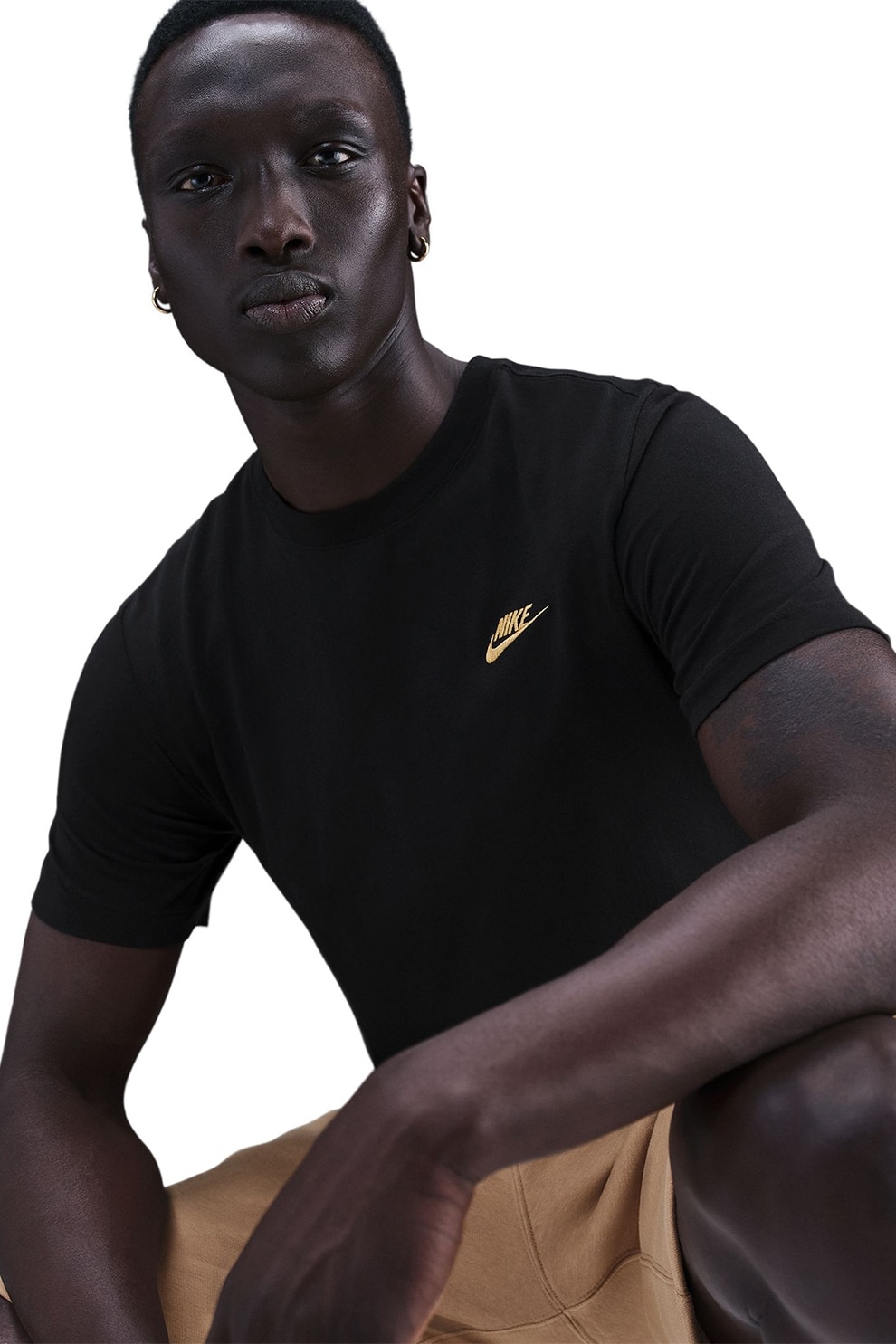 Nike, Tricou din bumbac cu detaliu cu logo brodat Sportswear Club, Negru, M