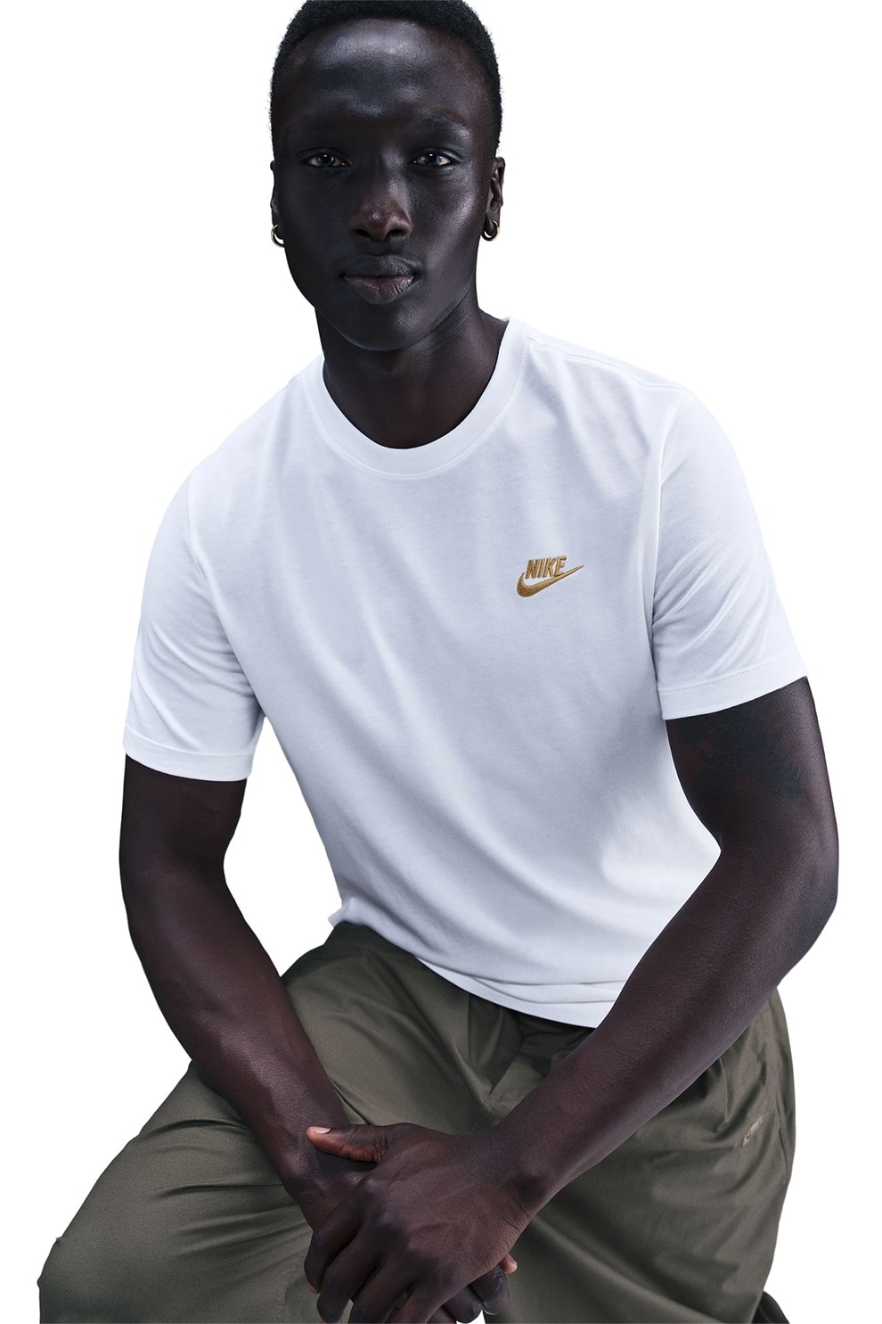 Nike, Tricou din bumbac cu detaliu cu logo brodat Sportswear Club, Alb, Alb optic, XL