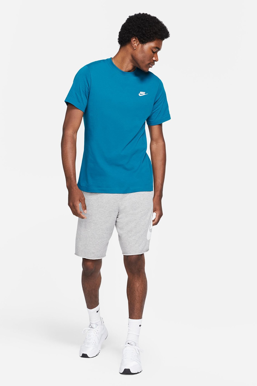 Nike, Tricou din bumbac cu detaliu cu logo brodat Sportswear Club, Albastru inchis, Albastru, L