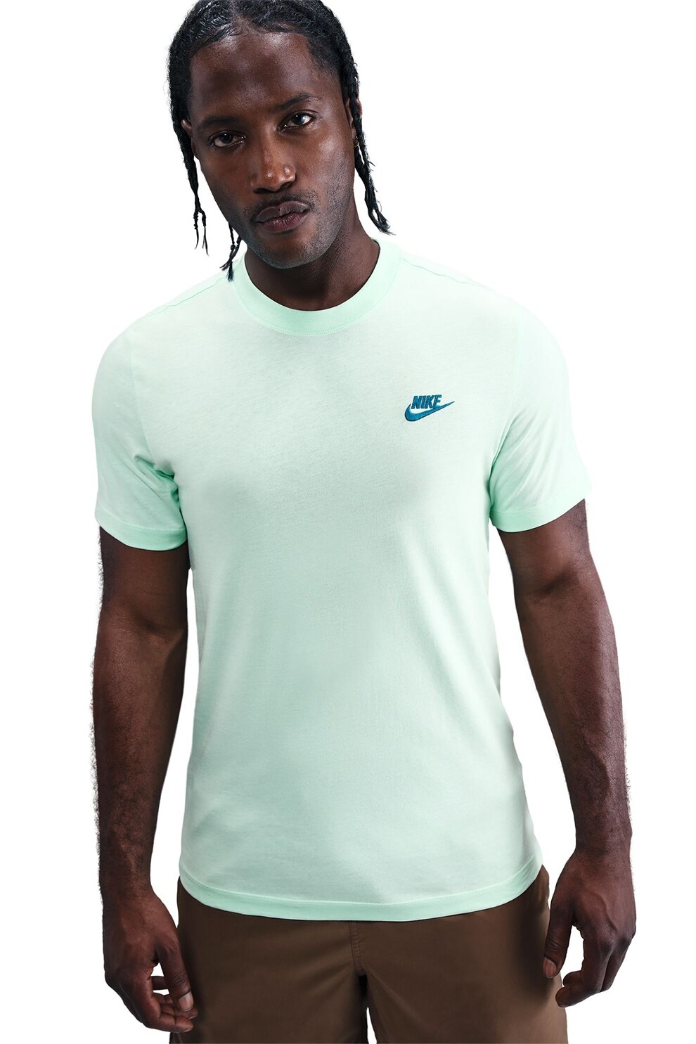 Nike, Tricou din bumbac cu detaliu cu logo brodat Sportswear Club, Mint, L