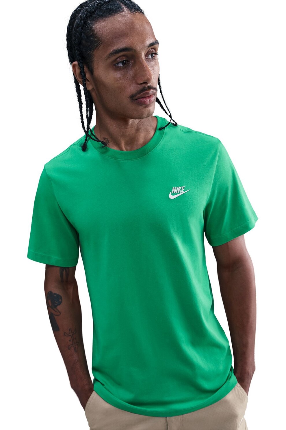 Nike, Tricou din bumbac cu detaliu cu logo brodat Sportswear Club, Verde deschis, XL