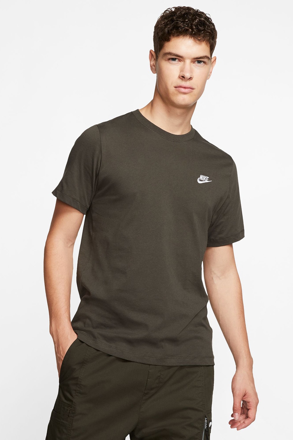 Nike, Tricou din bumbac cu detaliu cu logo brodat Sportswear Club, Maro inchis, Maro, S