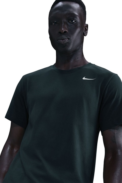 Nike, Tricou cu tehnologie Dri-FIT si decolteu la baza gatului, pentru fitness, Verde padure