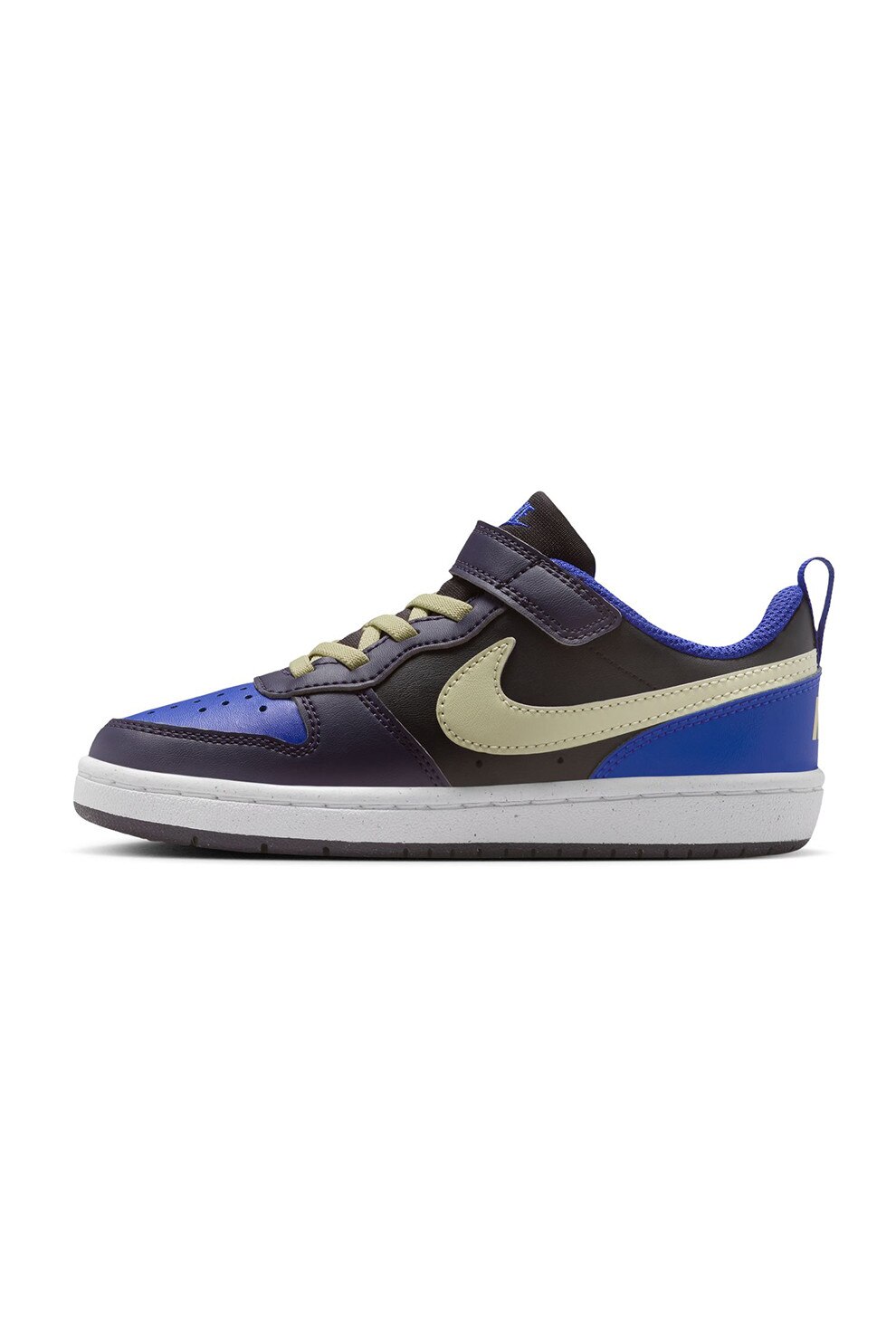 Nike, Pantofi sport din piele ecologica cu velcro Court Borough, Negru, Albastru, Crem, 28 EU